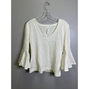 Anthropologie Smocked Bell-Sleeve Blouse‎ Womens M Smocked Ivory Fairy Boho